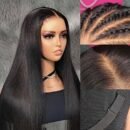 Perruque Droite Sans Colle 4x4 en Cheveux Humains – Pré-plumée, Pré-coupée, Noire Naturelle 180%