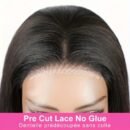 Perruque Droite Sans Colle 4x4 en Cheveux Humains – Pré-plumée, Pré-coupée, Noire Naturelle 180%