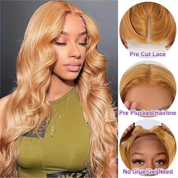 Perruque Body Wave Miel Blonde 13x4 HD Dentelle – Cheveux Humains 200% Densité – Image 9