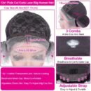 Perruque femme 13x1 HD sans colle – cheveux humains bouclés, courte, 150% densité, noir