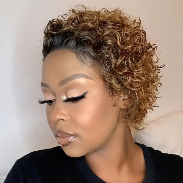 Perruque femme 13x1 HD sans colle – cheveux humains bouclés, courte, 150% densité, noir