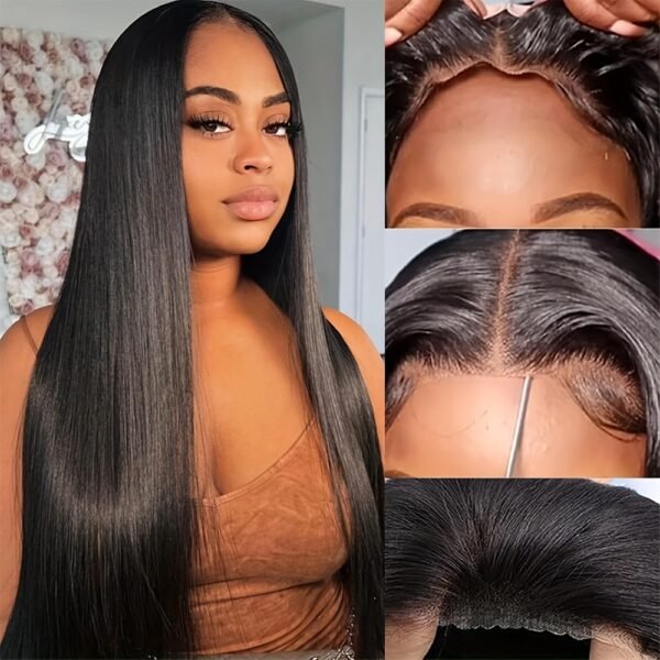 Perruque Sans Colle 4x4 en Cheveux Humains Lisses – Noire, 150% Densité, Naturelle & Facile à Porter – Image 7