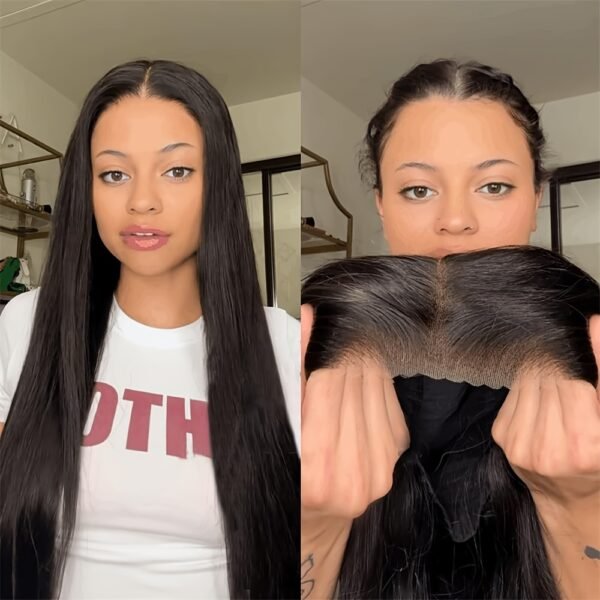 Perruque Sans Colle 4x4 en Cheveux Humains Lisses – Noire, 150% Densité, Naturelle & Facile à Porter – Image 6