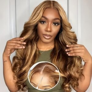 Perruque Ombrée Blond Miel 4/27 Sans Colle HD 6x4 Body Wave – Cheveux Humains 180% Densité