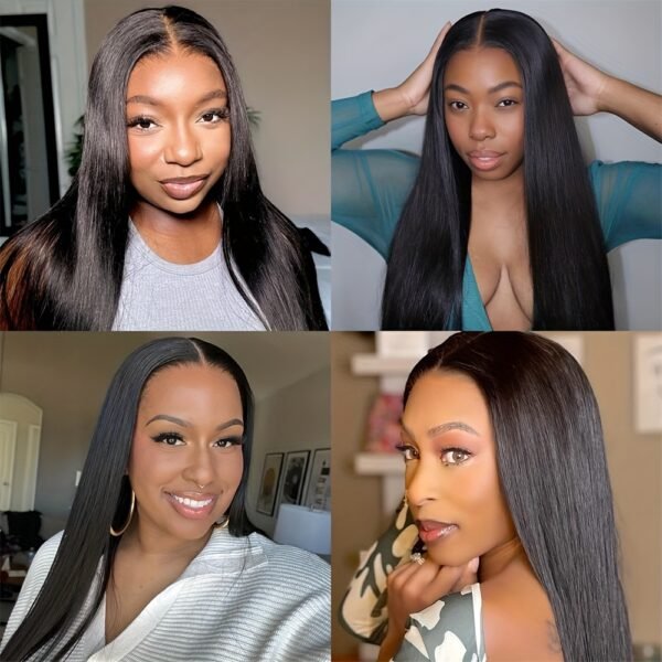 Perruque Sans Colle 4x4 en Cheveux Humains Lisses – Noire, 150% Densité, Naturelle & Facile à Porter – Image 3