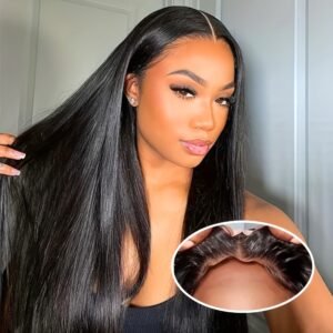 Perruque Sans Colle 4x4 en Cheveux Humains Lisses – Noire, 150% Densité, Naturelle & Facile à Porter