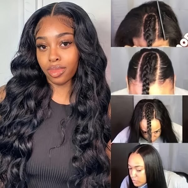 Perruque ondulée femme 150% densité en cheveux humains avec U-part et bonnet rose – Image 6
