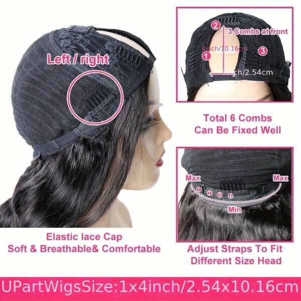 Perruque ondulée femme 150% densité en cheveux humains avec U-part et bonnet rose – Image 11