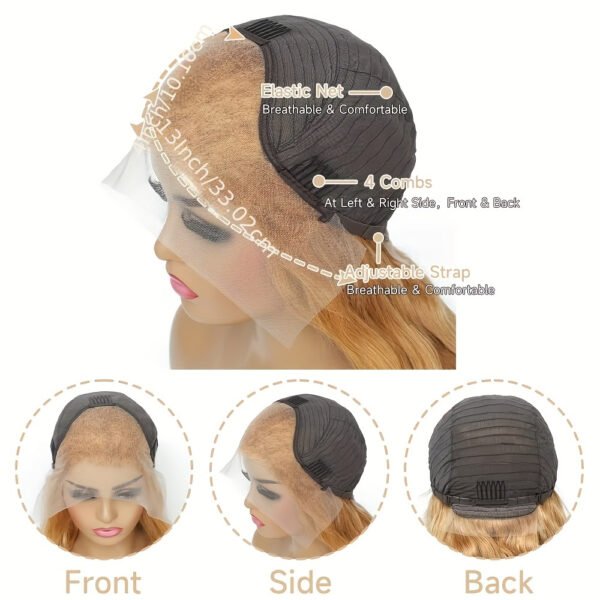 Perruque Body Wave Miel Blonde 13x4 HD Dentelle – Cheveux Humains 200% Densité – Image 8